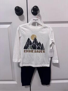 Eddie Bauer White Long Sleeve Tee with Mountain Graphic